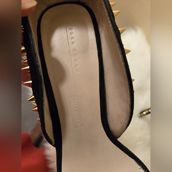 Zara Women's Suede Studded Platform Sandal Shoe Size 39/ US 8 Black - Picture 5 of 16